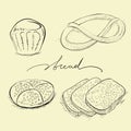 Bread, cake and pretzel