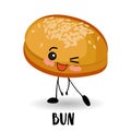Bread character. Bun with eyes. White background. Round bread products. Wheat dough
