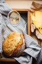 Bread, cheese and a glass of white wine Royalty Free Stock Photo