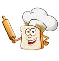 Bread chef with rollin pin cartoon