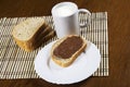 Bread with chocolate spread milk Royalty Free Stock Photo