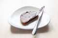 Bread with chocolatte and hazelnut spread Royalty Free Stock Photo