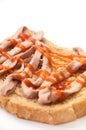 Bread coated with pate and ketchup Royalty Free Stock Photo