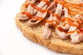 Bread coated with pate and ketchup Royalty Free Stock Photo