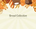 Bread collections. Food background with bread icons. Bakery products. Vector