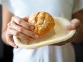 Bread cooking in betel palm leaf dish plate ware green pure organic nature natural waman hand holding selected focus