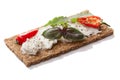 Bread crisp with pepper,soft cheese and basil