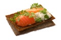 Bread crisp with salmon, soft cheese and chervil