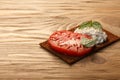 Bread crisp with tomato, cheese and basil Royalty Free Stock Photo