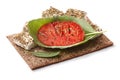 Bread crisp with tomato, cheese and basil Royalty Free Stock Photo