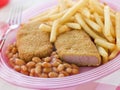Bread crumbed Luncheon Meat with Baked Beans Royalty Free Stock Photo