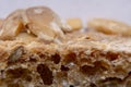 Bread crust with seeds macro. Bread extreme close-up. Royalty Free Stock Photo