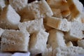 Bread cubes. Italian bread cut in cubes. Royalty Free Stock Photo