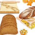 Bread, dough, cookies and ravioli isolated on white . Collage Royalty Free Stock Photo