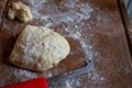 Bread dough  on floured board ,making bread rolls at home Royalty Free Stock Photo