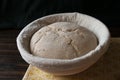 Bread dough loaf raw in proofing basket ,before baking, whole wheat recipe. Rye flour. Home made Royalty Free Stock Photo