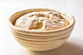 Bread dough raw in proofing basket