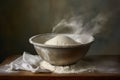 bread dough rising in a bowl with flour-dusted surface Royalty Free Stock Photo