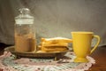 Bread with drink,coffee,tea or cocoa. Royalty Free Stock Photo