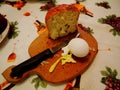 Bread, egg, knife food on the table
