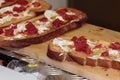 Bread filled with Tomato, Cheese and Olive Oil, Italian Snack Royalty Free Stock Photo