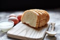 Bread, flour, eggs and cherry tomatoes. Royalty Free Stock Photo