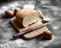 Bread, flour, eggs and cherry tomatoes. Royalty Free Stock Photo