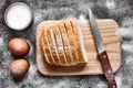 Bread, flour, eggs and cherry tomatoes. Royalty Free Stock Photo