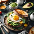 Bread with fried eggs Generative ai for illustrations