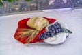 Bread and grapes on the altar to become the body and blood of jesus christ Royalty Free Stock Photo