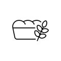 Bread graphic logo. Contour icon of cartoon loaf of fresh bread with ear of wheat. Black illustration of bakery products. Line art Royalty Free Stock Photo