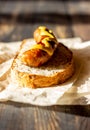 Bread with grilled sausage and mustard. German cuisine