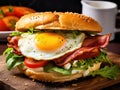 Bread hamburger bacon meat meal sandwich salad cheese background food lunch tomato fresh Royalty Free Stock Photo