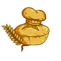 Bread. Hand drawn loaf. Retro Icon of the bakery. Cook cap