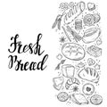 Bread hand drawn set illustration. Vintage watercolor pastry, desserts, cakes, wheat, flour fresh bread sketches for bakery shop Royalty Free Stock Photo