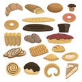 Bread icons set for bakery shop. Collection of baking. Flour products for the market.