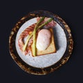 Bread including onzen egg and bacon Royalty Free Stock Photo