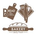 Bread isolated icons bakery shop kitchen tools and fresh loaf Royalty Free Stock Photo