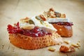 Bread with jam and brie cheese Royalty Free Stock Photo
