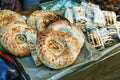 Bread lavash at the street market. Pita, chapati, tortilla, fatir Royalty Free Stock Photo