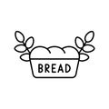 Bread lettering. Bakery emblem. Minimalistic icon of loaf of bread with two symmetric ear of wheat, buckwheat or rice sprigs. Royalty Free Stock Photo