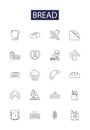 Bread line vector icons and signs. Baker, Yeast, Sourdough, Rye, Wheat, Toast, Rolls, Baguette outline vector