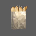 Bread, loaf, baguette, a grocery paper bag isolated object on a white background Royalty Free Stock Photo