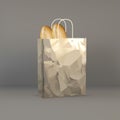 Bread, loaf, baguette, a grocery paper bag isolated object on a white background Royalty Free Stock Photo