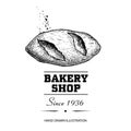 Bread loaf sketch drawing top view. Hand drawn sketch style bakery shop product. Fresh morning baked food vector illustration for