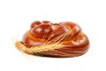 Bread loaf and wheat ear on a white background. Royalty Free Stock Photo