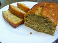 Bread made from banana on white plate