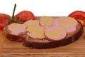 Bread with meat sausage and mustard Royalty Free Stock Photo