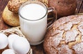 Bread, milk, flour and eggs Royalty Free Stock Photo