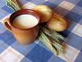 Bread, milk and wheat still-life Royalty Free Stock Photo